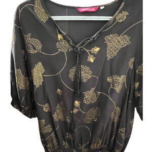Blouse with Gold Patterns + Puff Sleeves